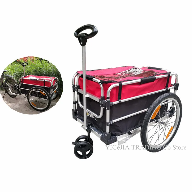  2 in 1 Bicycle Trailer & Hand Cart Aluminium Alloy Frame Bike Cargo 20 Inch Big Wheel Luggage Trail