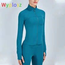Wyplotamanho blusa de ioga roupa esportiva de zíper para mulher, suporte fino fitness de treino de pescoço alto, elástico e respirável, secagem rápida