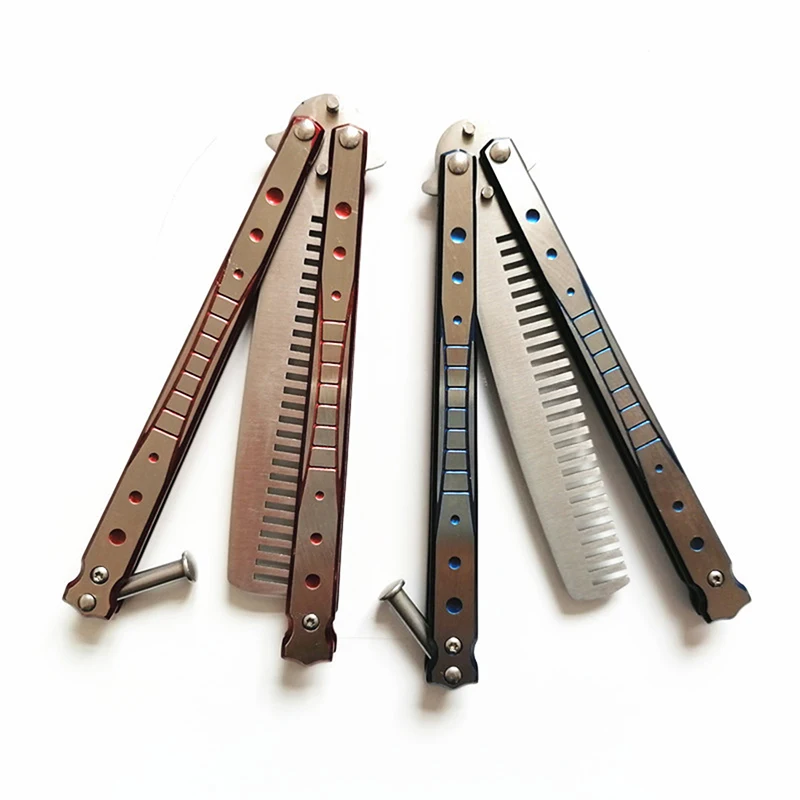 

1PCS Butterfly Knife Practice Stainless Steel Dull Blade Balisong Training Folding Knife Dull Tool Go Practice Knife Comb Tool