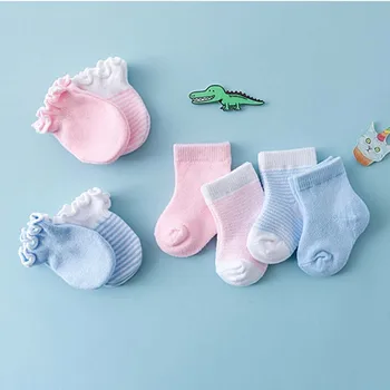 

Baby Socks Cotton Baby Solid Color Four Sets Of Two Pairs Of Baby Socks + Two Pairs Anti-Grab Gloves Baby Clothing