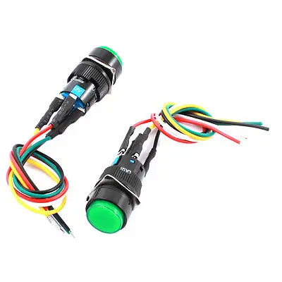 

DC12V 16mm SPDT 1NO 1NC Latching Control Green Lamp Car Push Button Switch 2Pcs