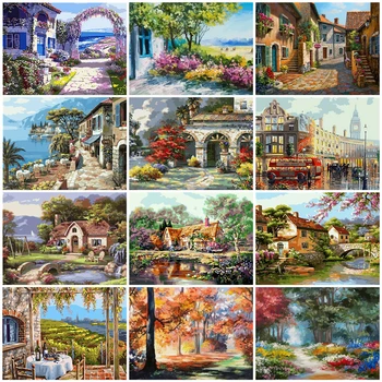 

AZQSD Paint By Numbers For Adults Town DIY Unframe Decor For Home Acrylic Paint Coloring By Numbers Landscape Handpainted Gift