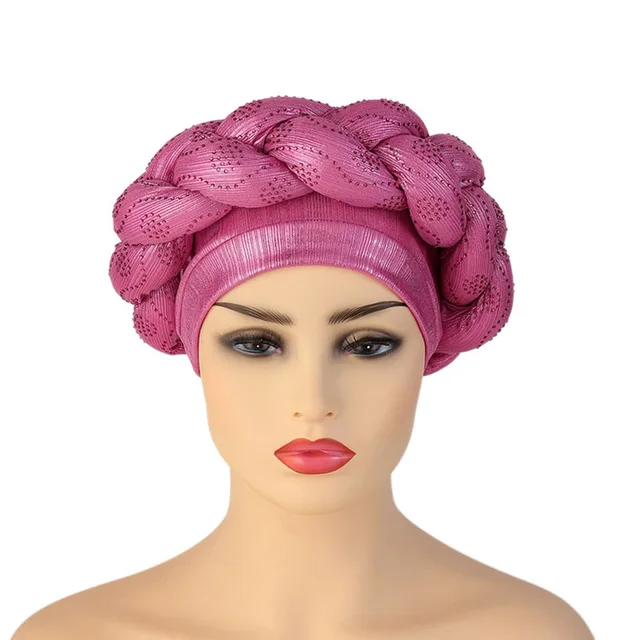 BUSHRA African Turban Cap Braided Aso Oke Gele Head Wrap Already Made Auto Headtie Nigerian Female Ready To Wear Hair Bonnet 11