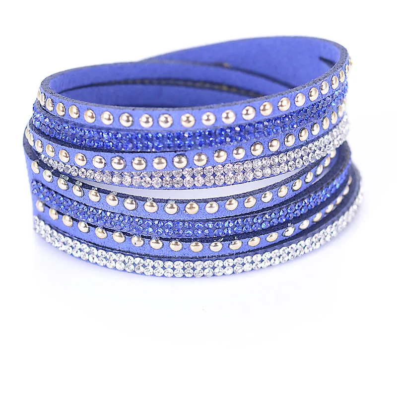 Miasol двойной обёрточная бумага кожа проложить Кристалл Bling Многослойные браслеты обёрточная бумага ped стразы браслеты Bling браслет для женщин подарок - Окраска металла: Blue Silver
