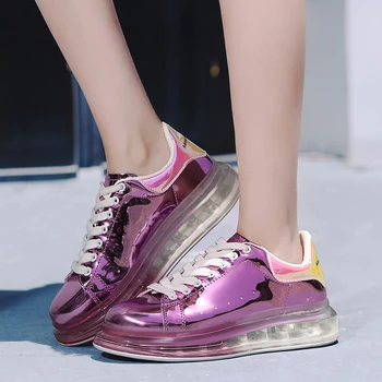 

new women sneakers Full air cushion Thick bottom reflect light running shoes outdoor Fashion design sport silver shoes size35-42
