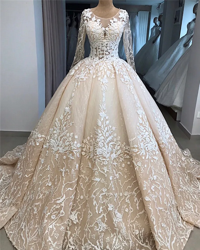 Robe De Mariee очаровательное кружевное бальное платье свадебное платье с длинными рукавами Свадебные платья с соборным шлейфом Vestido De Noiva