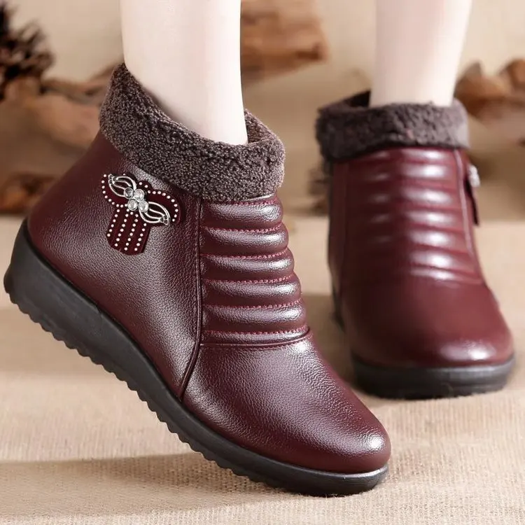 new Winter Women Casual flats warm snow boots shoes women PU leather Round Toe Slip on ankle Martin boots mujer zapatos G804