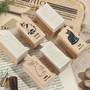 

Animal illustration series decoration stamp cat rabbit wooden rubber stamps for scrapbooking stationery DIY craft standard seal