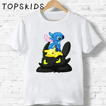 

2020 Boys T shirt Toothless&Stitch&Pikachu Cartoon Kids T-shirts How To Train Your Dragon Funny Baby Girls Clothes Tops,HKP5323