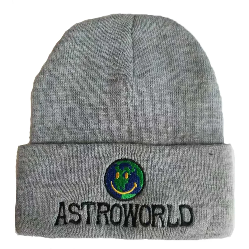 Новая мужская и женская теплая вязаная шапка с вышитыми буквами Astroworld, женская кепка с манжетами, Мужская Новая Кепка Skully