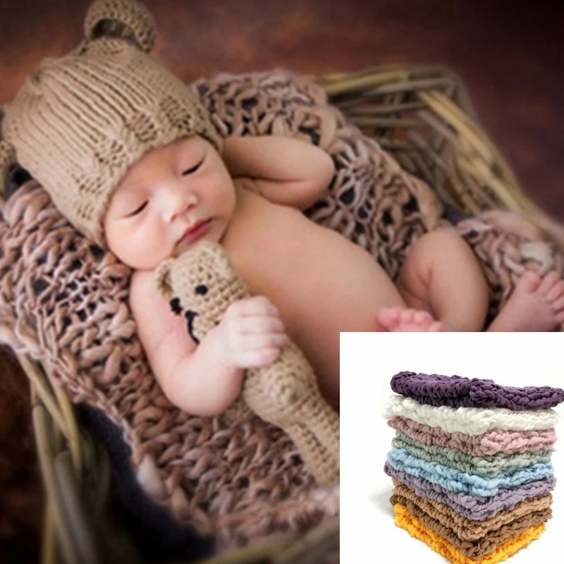 

2019 Newborn Photography Props Wool Crochet Baby Girls Boy Custom Cozy Blanket Knit Blanket Background Filler Decorative 55*55cm