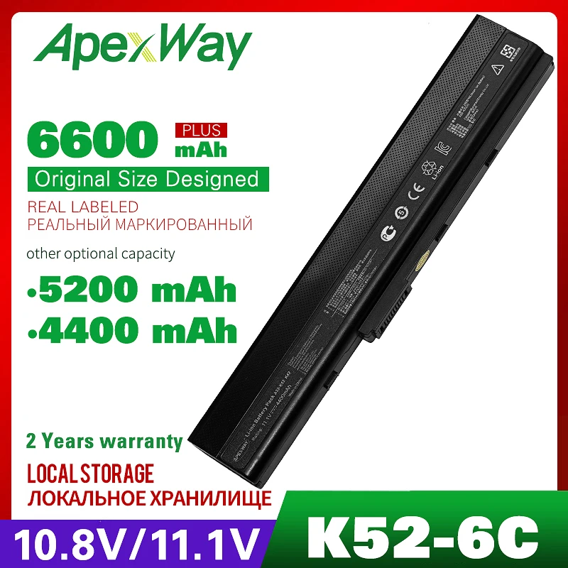 Apexway Аккумулятор для ноутбука Asus K42 K42F K52F K52 K52J K52JC K52JE A31-K52 A41-K52 A32-K52 A52 A52F A52J |