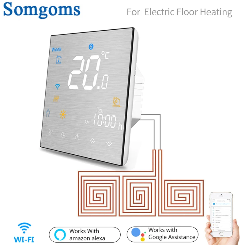 

WiFi Smart Thermostat Temperature Controller for Electric Floor Heating Smart Life Tuya APP Works with Alexa Google Home
