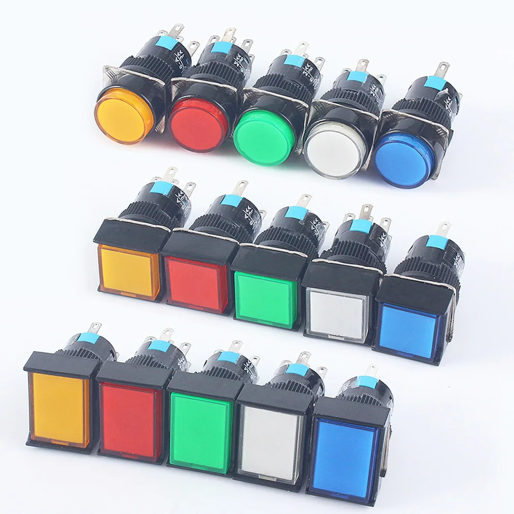 1NO1NC/2NO2NC 12V 24V 220V мгновенный Illuminuted поддерживать кнопочные переключатели 16 мм