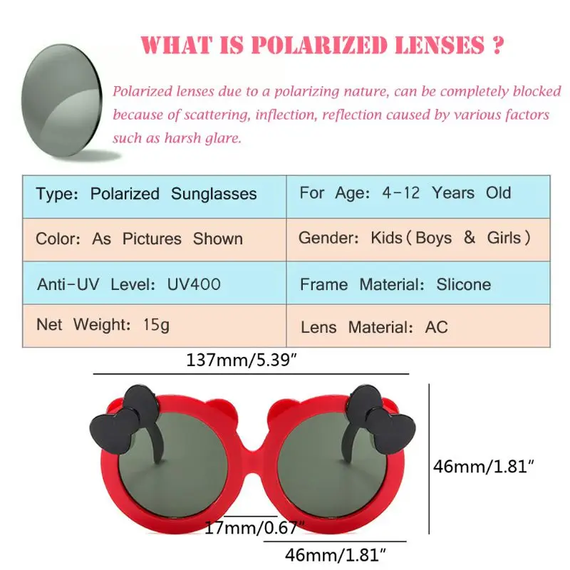 Детские поляризованные солнцезащитные очки для девочек, милые Солнцезащитные очки с бантом, силиконовые защитные очки UV400, детские