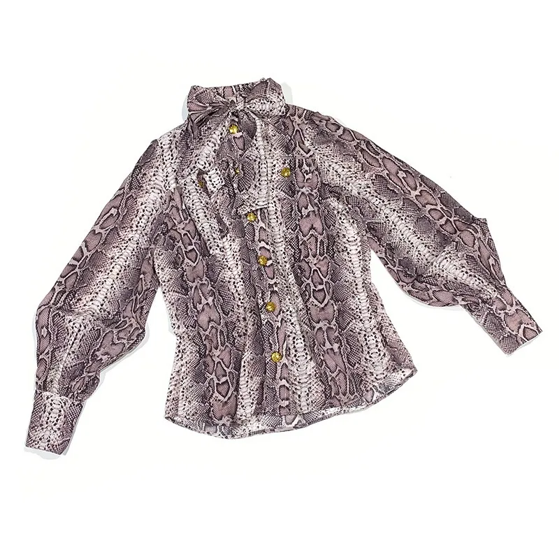 

Top Quality Snake Skin Silk Blouses and Tops 2020 Autumn Newest Designer Fashion Vintage Long Sleeve Shirts Dropshipping