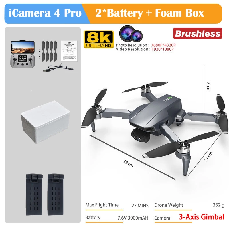 HR iCamera4 PRO RC Drone 4K Profesional FPV 3-Axis Gimbal Dron Mini HD Camera GPS Brushless Quadcopter Toys VS KF102 SG907 MAX quadrone 4ch remote control RC Quadcopter