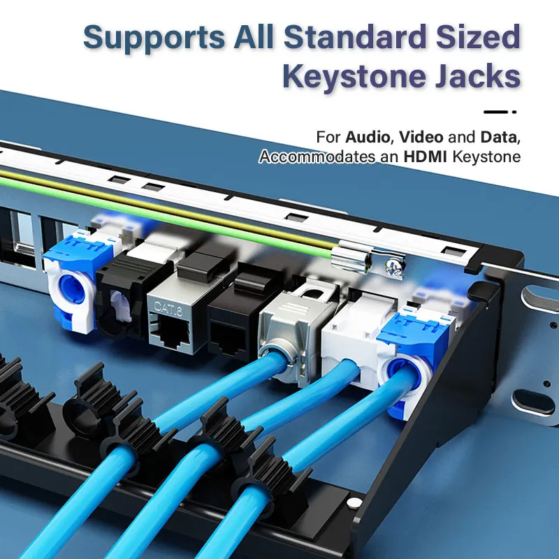 Zoerax-rackmount ou Wall Mount Painel de Remendo Rj45 Blindado Jack Shutter para Keystone Jacks Acoplador Keystone 24 Port - Imagem 3