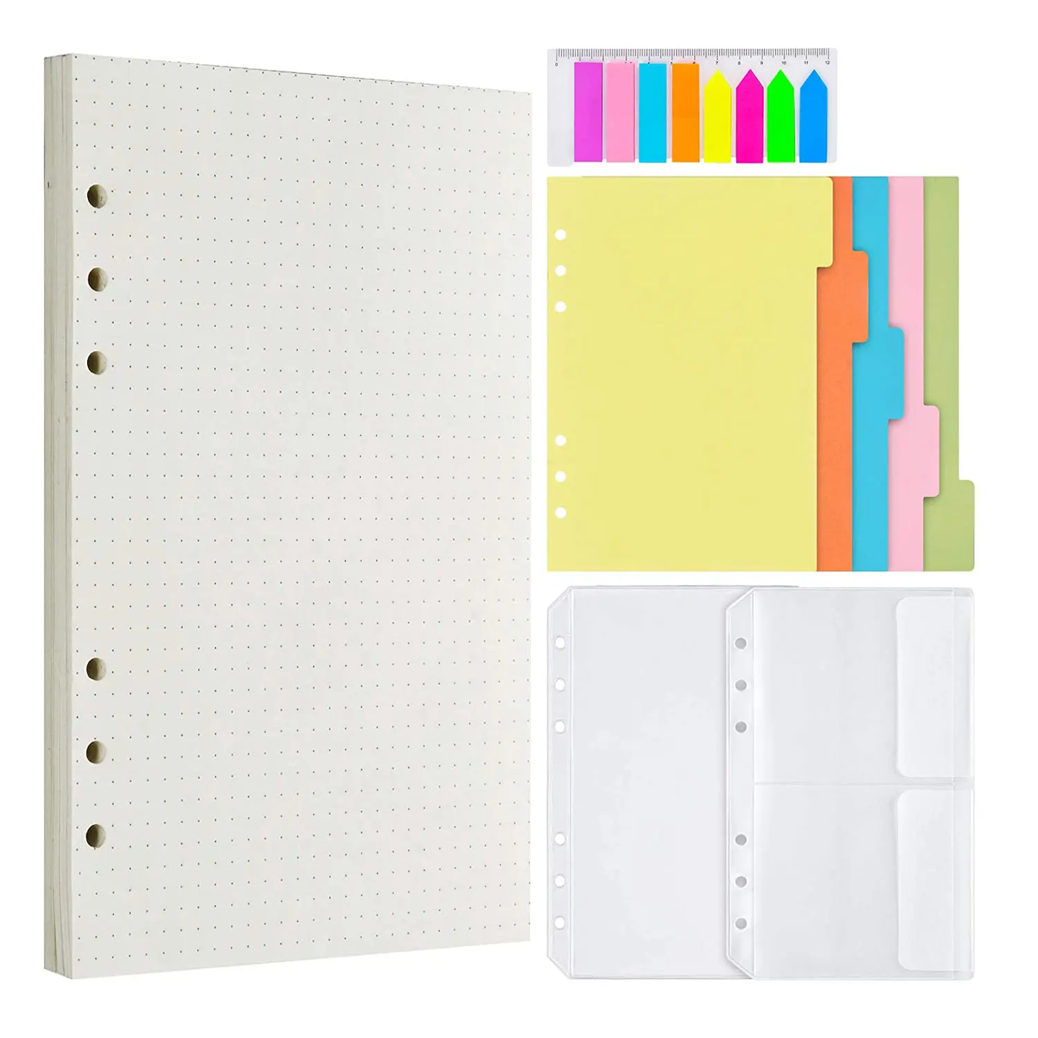 A6เติมโน้ตบุ๊ค Planner Organizer 45เติมกระดาษ,5 Binder Dividers, 160