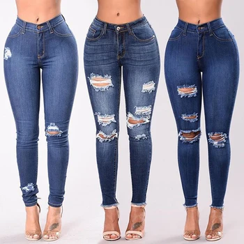 Women Stretch Ripped Distressed Skinny High Waist Denim Pants Shredded Jeans Trousers Slim Jeggings Laides Spring Autumn Wear 4
