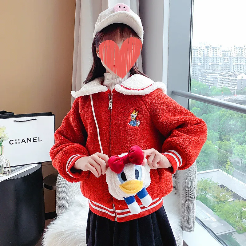 Disney Donald Duck Lamb Wool Girls Jacket Cartoon Daisy Outer Clothing Children