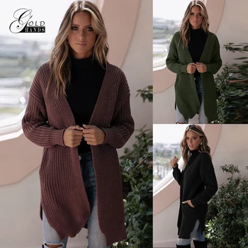 

Gold Hands 2019 Autumn Solid Sweater Womens With Pockets Long Sleeve Sweater Top Casual Cardigan Knitted Coat Loose Cardigan