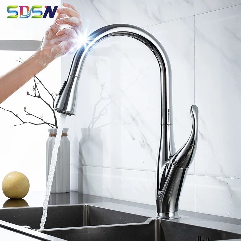 Kitchen Faucets SDSN Inductive Sensitive Touch Kitchen Faucet Pull Out Kitchen Sink Faucet Solid Brass Sensor Kitchen Mixer Tap