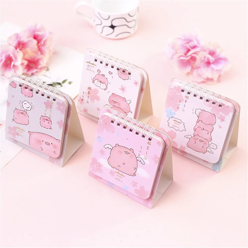 

Agenda 2020 Cute Pig and Cherry Blossoms Coil Calendar Mini Portable Desk Calendars Daily Schedule Planner 2019.09-2020.12