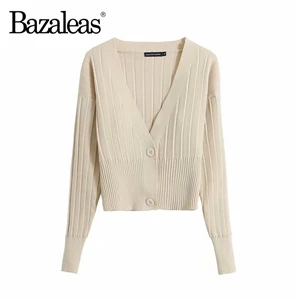 AY8 cream 086 Bazaleas уличная вязаный кардиган с глубоким v-образным вырезом два свитер пуговицы Для женщин Винтаж Для женщин pull femme Прямая - Цвет: AY8 cream 086
