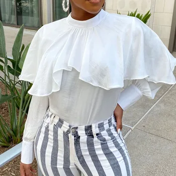 

Ruffles White Blouse Shirts High Fashion Women African 2020 Office Ladies Long Sleeve Female Spring Summer Brand Design Top