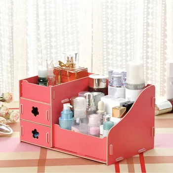 

Wooden Makeup Storage Box Organizer Office Container Case Handmade DIY Assembly Cosmetic Organizer Wood Box