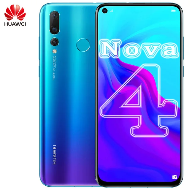 HUAWEI NOVA 4 LTE сотовый телефон 6,4 дюймов 6 ГБ 128 ГБ Kirin 970 Восьмиядерный Android 9,0 отпечатков пальцев 4* камеры - Цвет: Blue