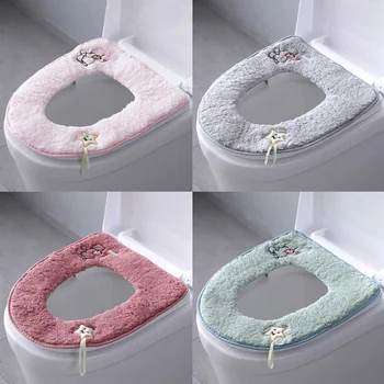 

Comfortable Soft Bathroom Toilet Seat Closestool Warmer Mat Cover Cushion Home Decor Embroidered Toilet Seat Covers