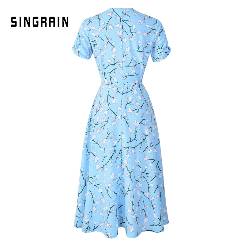 SINGRAIN женское шифоновое цветочным платье корейские платья богемное пляжное boho dress новое летнее бохо стиль