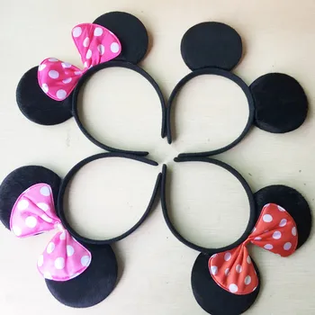 

Minnie Mickey Ears 12pcs Headbands Black Red Polka Dot Bow Birthday Party Favors Kids Girls Boys red rose black & pink Hairbands