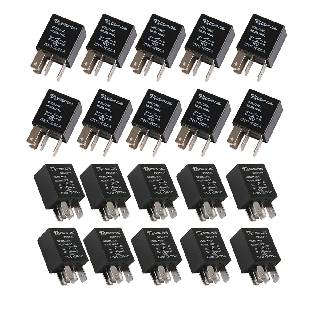 20Pcs General Purpose 20A/30A AMP SPDT Relay ZT606-12V-C-R & ZT617-12V-A-R, Preformance Automotive Replacement Parts