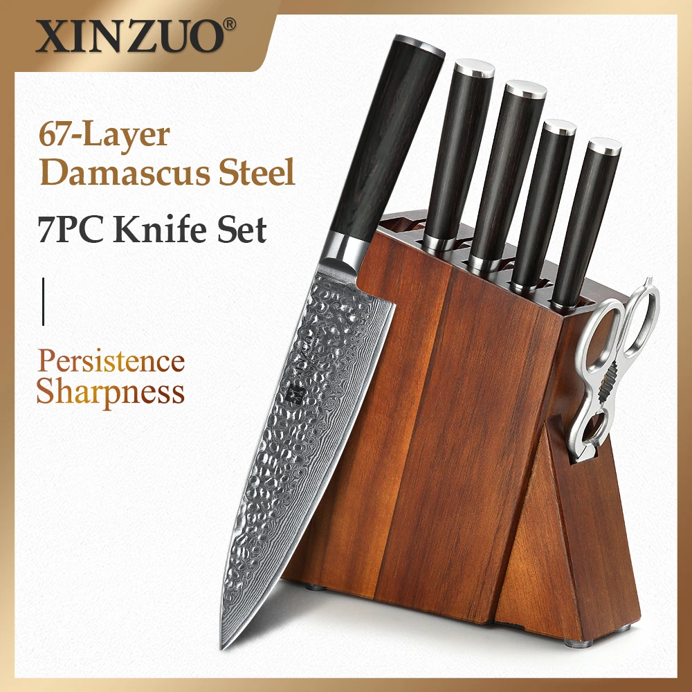 Damascus Kitchen Knife Set Block Kitchen Knives Set Xinzuo Vg10 7