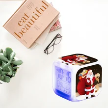 Санта-Клаус, мультяшный будильник, электронный, цветной, меняющий цвет, кварт, будильник, светодиодный, цифровой, подарки