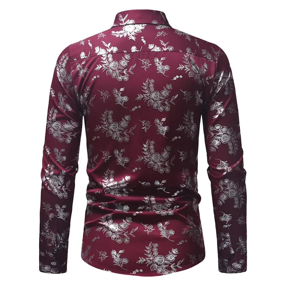 Мужская модная черная рубашка с цветочным принтом Chemise Homme, брендовая приталенная рубашка с длинным рукавом, мужская повседневная деловая рубашка