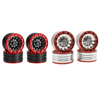 

4Pcs RC 1:10 Rock Crawler Car Wheels Cool Metal Alloy Wheel Rims 1.9 Inch Beadlock Wheel Hubs for SCX10 CC01 RC Parts,Silver + R