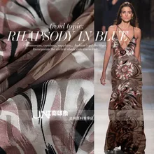 Jiangnan impression шелковое платье рубашка тонкая атласная полоска потрепанный цветок потрепанный тропический стиль продукт ткани