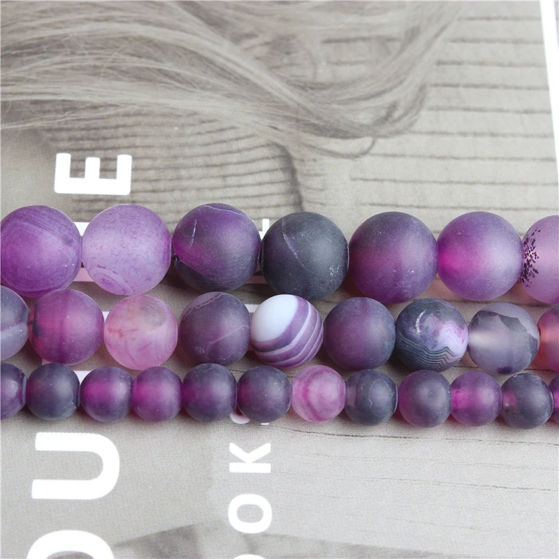 

Linxiang Natural jewelry dull polish Purple stripe agates loose beads 4/6/8/10 mm DIY Bracelet Necklace Accessories