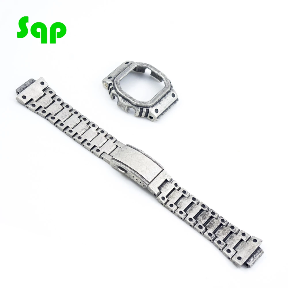 

Retro Silver Watch Set DW5600 GW-M5610Modification Watchband Bezel/Case Stainless Steel Strap Belt