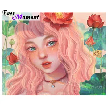 

Ever Moment Diamond Painting Kits Girl Lotus Full Square Resin Drills Diamond Embroidery Handicrafts Art Home Decoration 4Y333