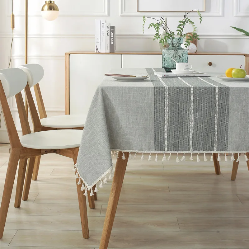Simple Tassel Table Cloth Waterproof Stripe Tablecloths mantel mesa cotton tablecloth Dining Table Cover coffee table cloth 2020
