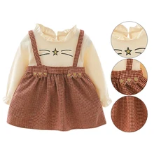 Новое весеннее платье для маленьких девочек От 0 до 3 лет платье принцессы в клетку с имитацией двух предметов милое платье с длинными рукавами для маленьких девочек