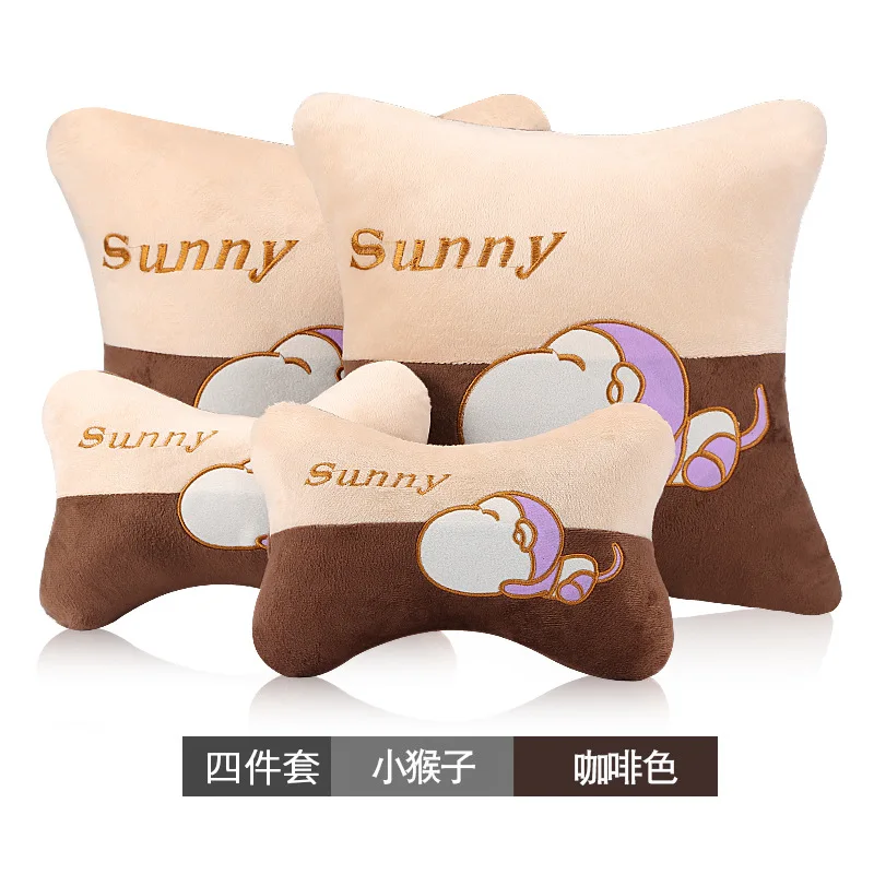 set Новая зимняя пушистая Автомобильная подушка в виде кости Мультфильм автомобиль подголовник Подушка-обезьяна четыре сезона универсальные автомобильные товары - Название цвета: set