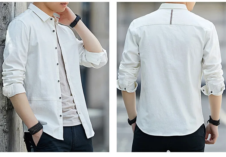QUANBO New Autumn Winter Men's Long Sleeve Shirts Fashion Casual Loose Cotton Shirt White Male Dress Shirts Brand Clothing