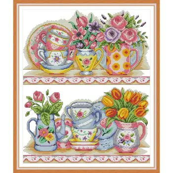 

Vase on the shelf Cross Stitch Kit Aida 14ct 11ct count print canvas pattern cross stitch needlework embroidery DIY handmade DMC