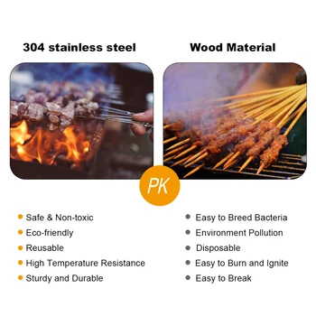 

New 12 Pcs Metal BBQ Skewers Stainless SteelB BQ Sticks Reusable Grilling Skewers Set BBQ Accessories Grill Accessories